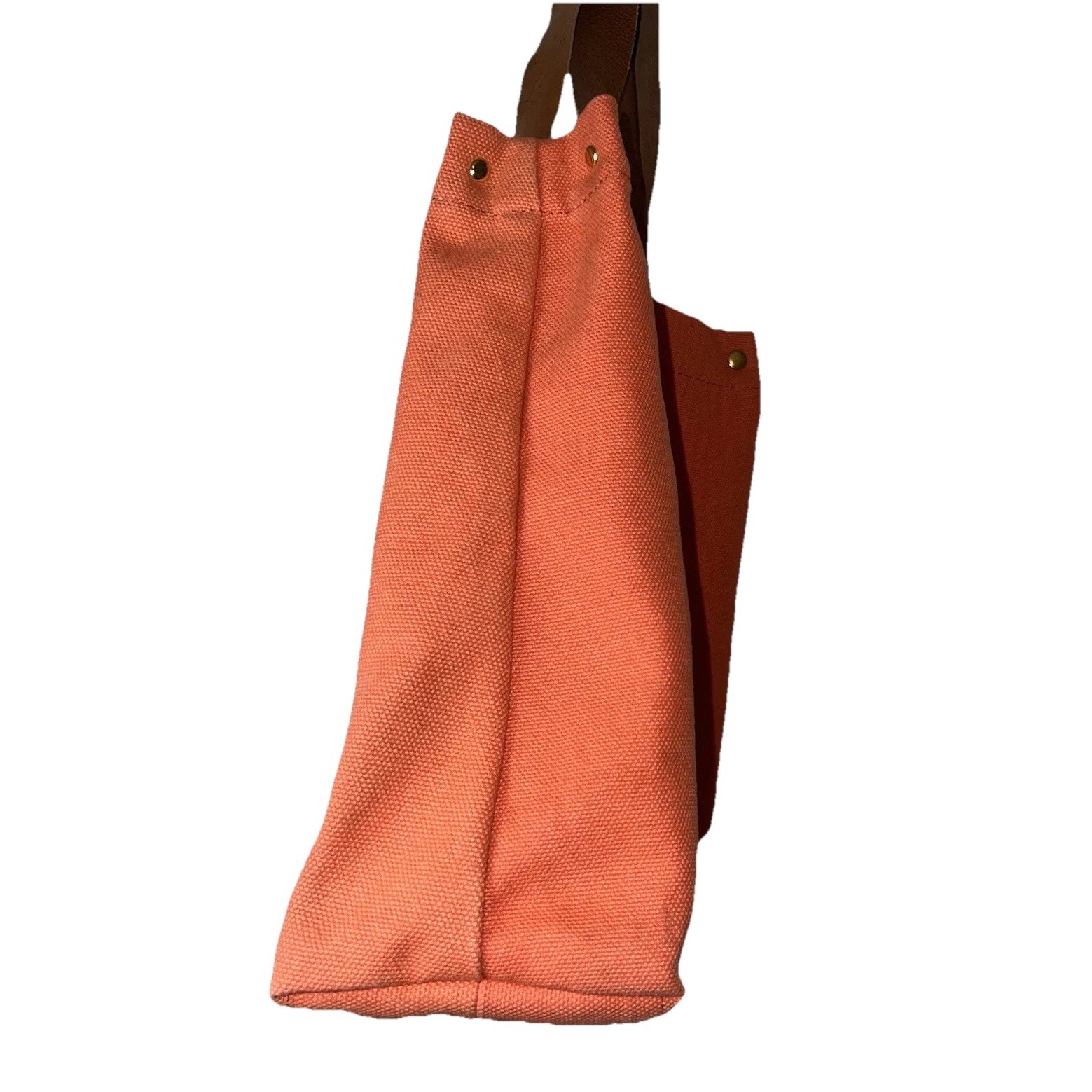 Anne Fontaine Violetta Cotton Tote Purse Orange With Brown Leather Strap — image 5 of 8